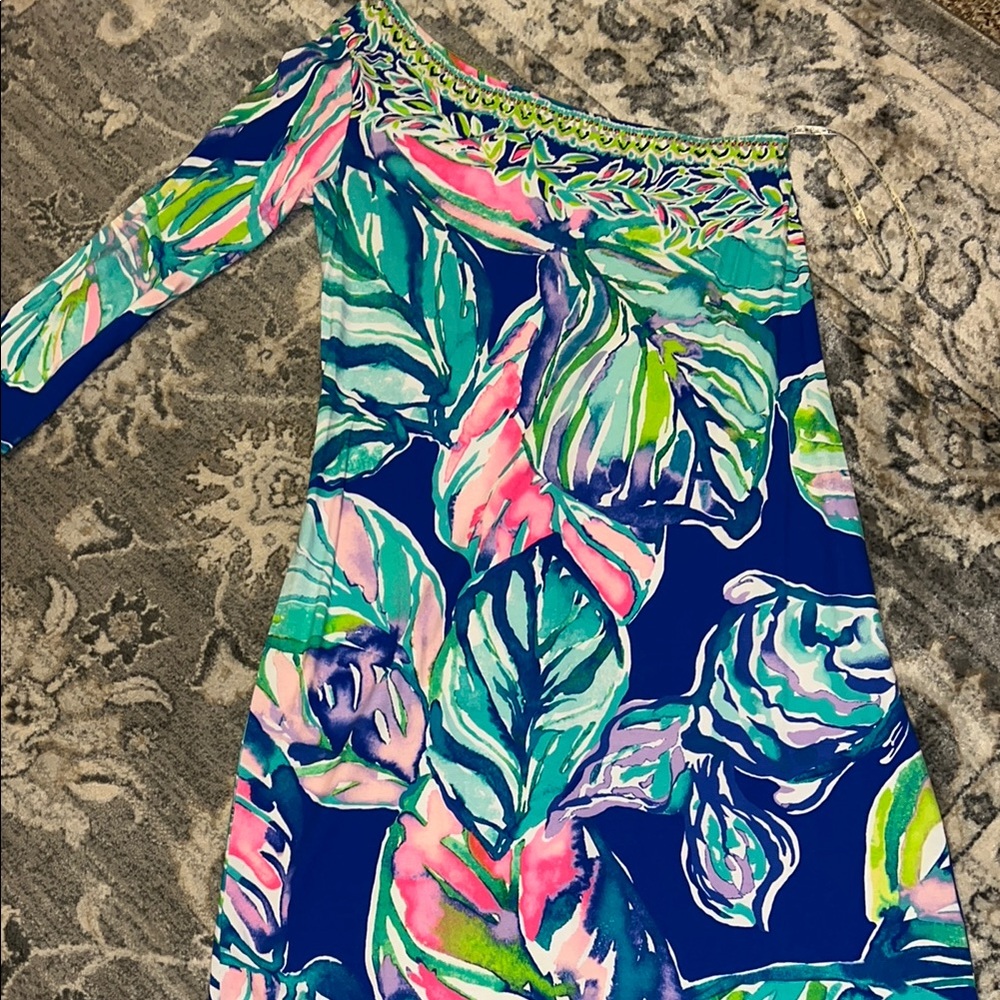 Lilly Pulitzer Vibrant Leaf Print One-Shoulder Dress